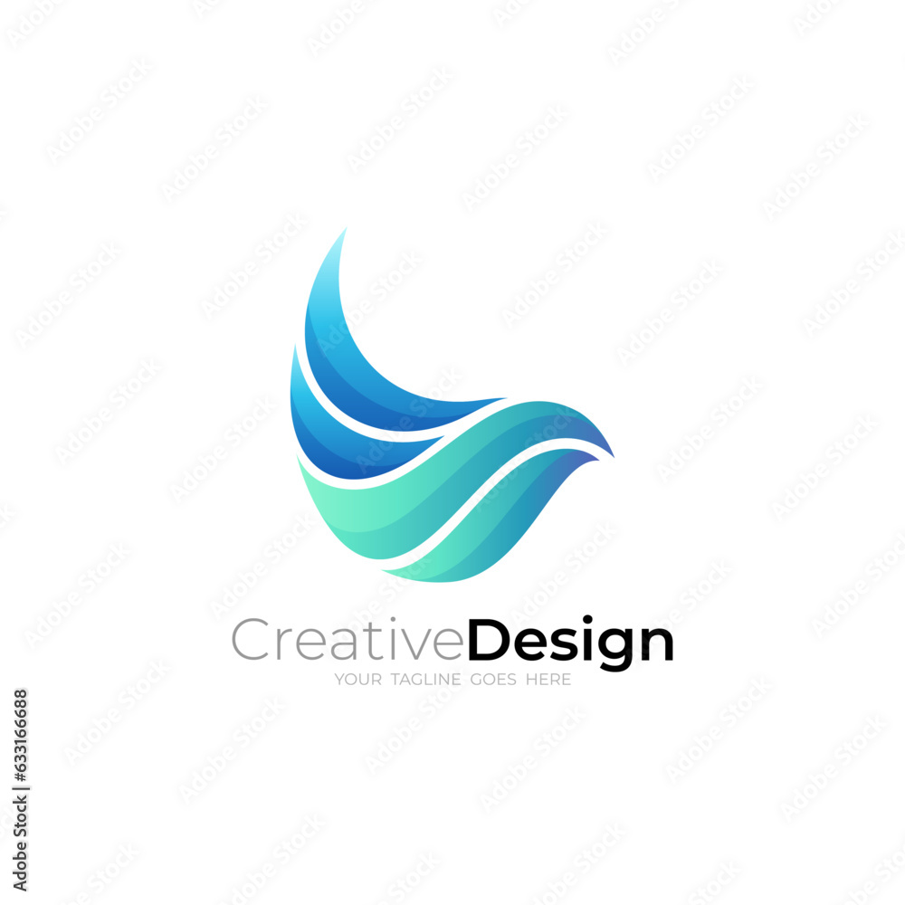 Simple wave logo design template, blue color Simple wave logo design template, blue color