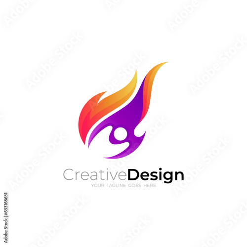 Abstract fire logo and people care design combination