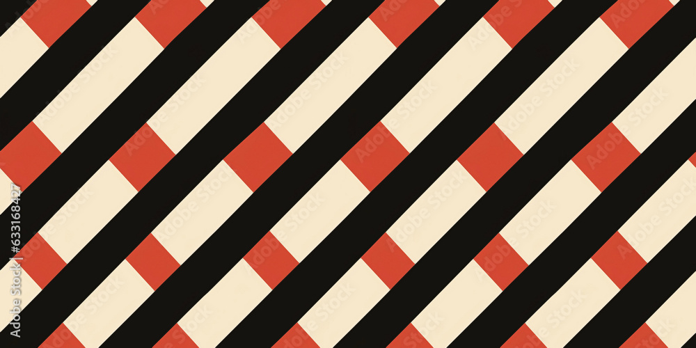 Checkered seamless pattern. Infinite tile concept repeating texture background. Modern and contemporary with black diagonal stripes and red dots.