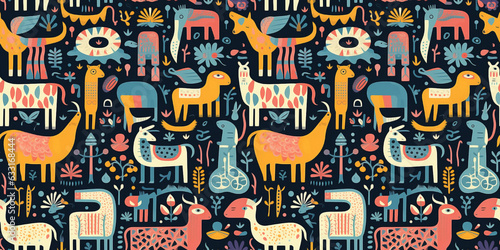 Animals and leaves seamless pattern. Infinite tile concept repeating texture background.