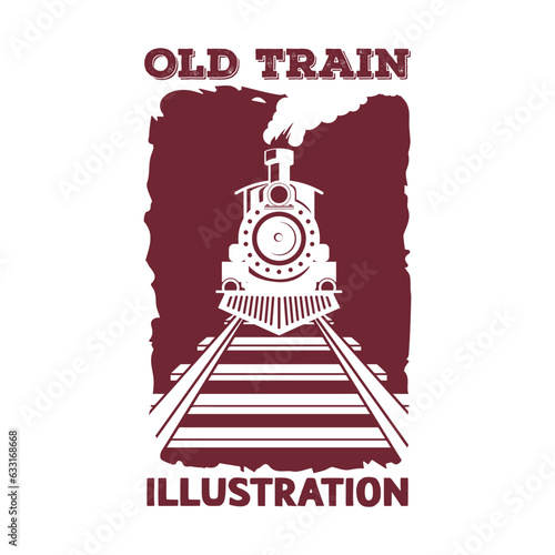 Vintage Retro Old Locomotive Train on Railway Illustration