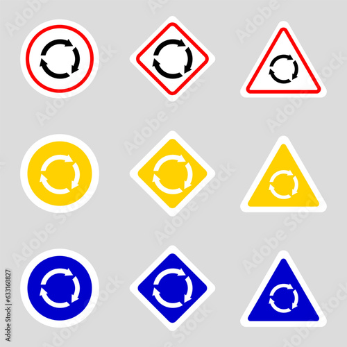 Set of roundabout signs. Vector illustration.