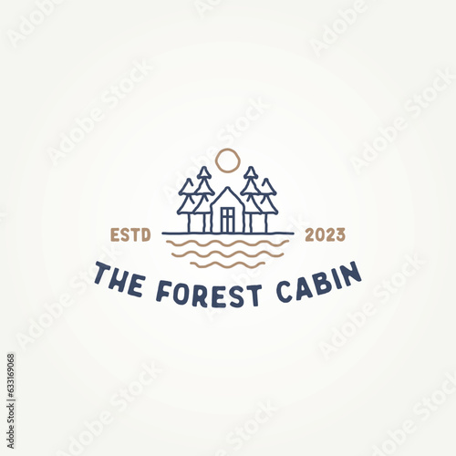 minimalist the forest cabin line art icon logo template vector illustration design. simple modern nature lovers, outdoor enthusiasts, vacationers logo concept