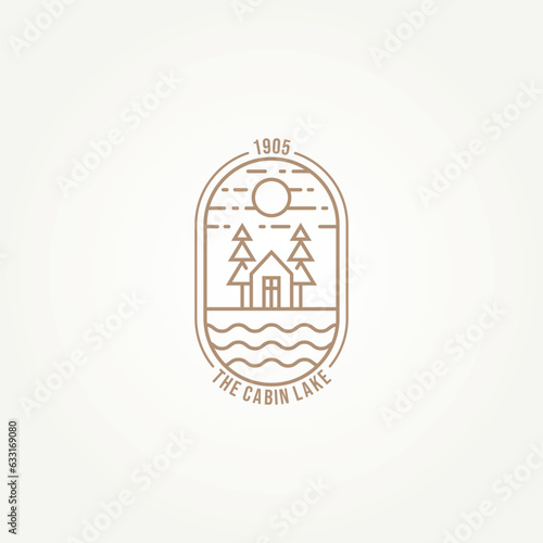 minimalist lake cabin line art icon logo template vector illustration design. simple modern nature lovers, outdoor enthusiasts, vacationers logo concept