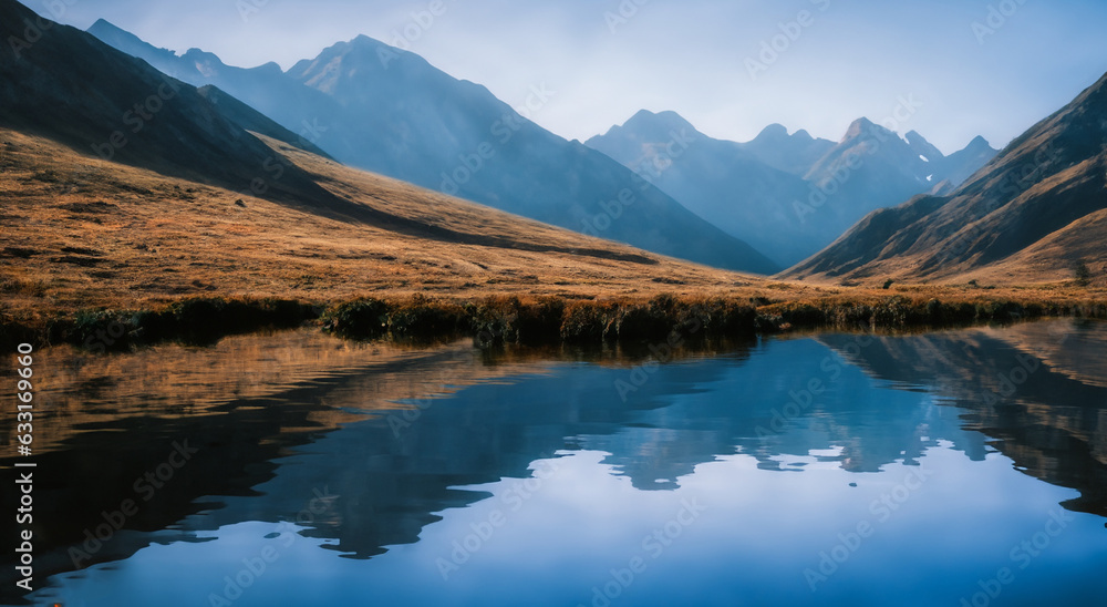 beautiful fairy tale landscape with a beautiful lake in high resolution and sharpness