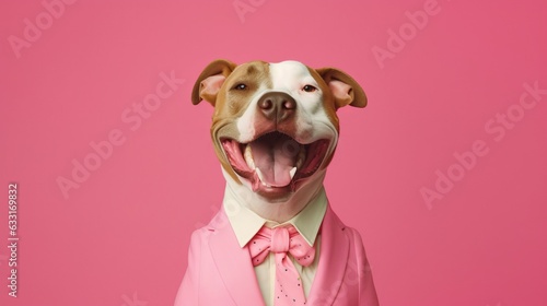 Portrait of a Pit bull dog dressed in a fancy suite illustration generative ai