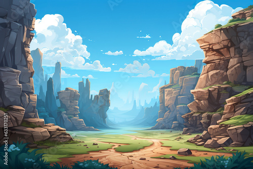 Abstract 2D canyon depths background environment for adventure or battle mobile game. Cartoon style of canyon depths in game art background environment.
