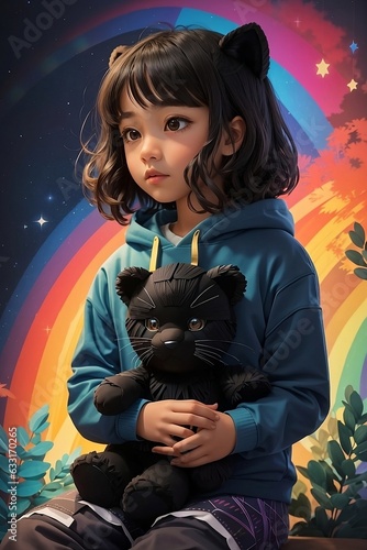 child with cat