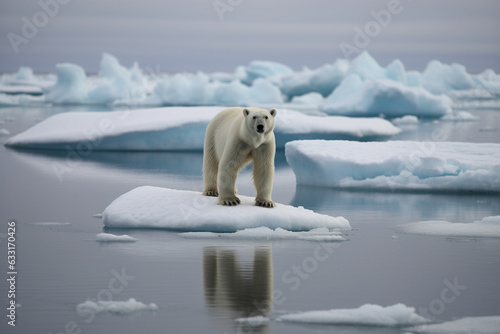 polar bear standing on a single ice floe in the middle of the ocean