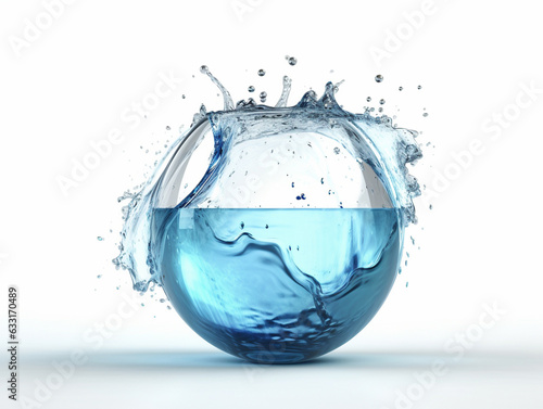 water liquid splash in sphere shape isolated on white background, 3d illustration