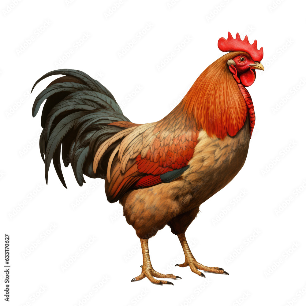 transparent background with solitary brown red chicken