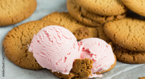 delicious cookies with strawberry ice cream