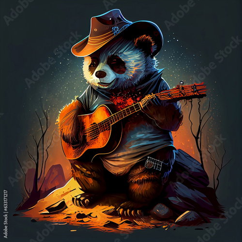 A panda playing guitar, Generative AI illustrations