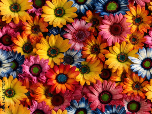Realistic style colorful gerbera daisy flowers seamless pattern. Generative AI