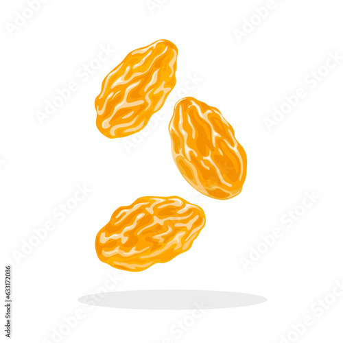 Vector illustration, golden raisins, isolated on white background.