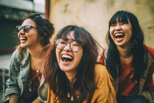 Group of Asian young women laughing out loud happy. © Joaquin Corbalan