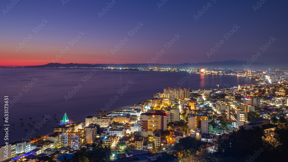 View of Puerto Vallarta's city at night