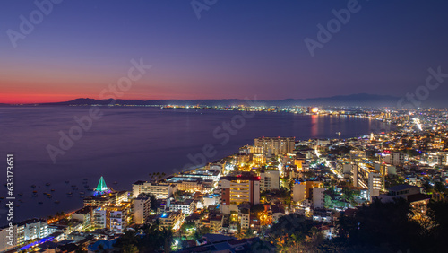 Fototapeta Naklejka Na Ścianę i Meble -  View of Puerto Vallarta's city at night
