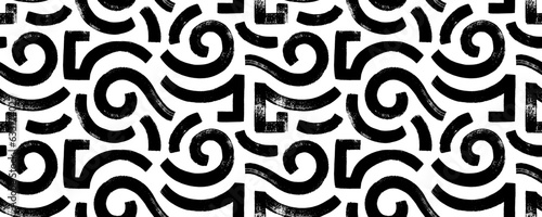 Greek roman seamless pattern with meander motif. Contemporary printable pattern with abstract curved bold brush strokes. Antique classic greek meander in contemporary style.
