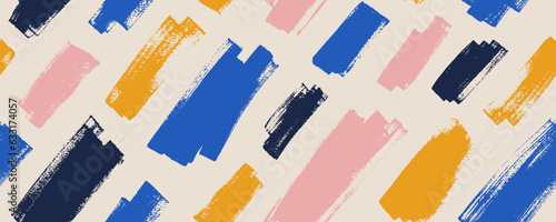 Colorful bold brush strokes seamless pattern. Hand drawn irregular diagonal thick lines. Abstract multi colored geometric seamless pattern. Chaotic ink brush scribbles vector decorative texture.