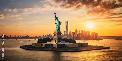 city ​​skyline at sunset new york created by artificial intelligence