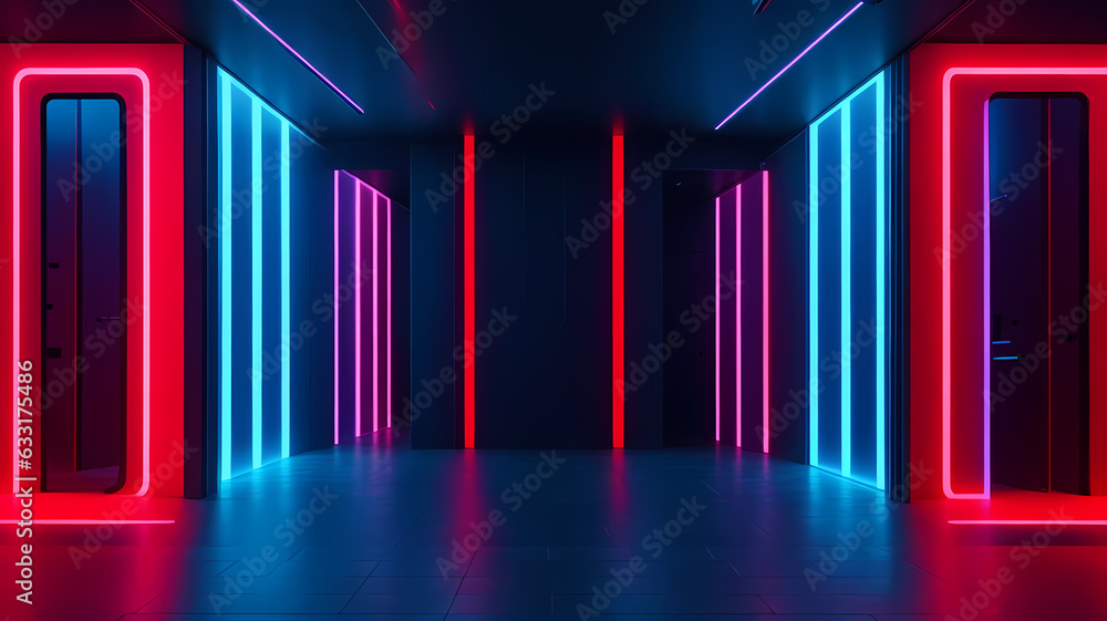 モダンな表彰台、ネオンのバックライト、未来的な背景、パステルカラー｜Modern podium, neon backlight, futuristic background, pastel colors. Generative AI