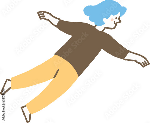 一人で空に浮いている女性_色