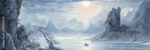 illustration of chinese painting landscape, generative AI