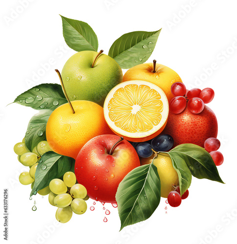 Vibrant Assortment of Fresh Mixed Fruits on Transparent Background