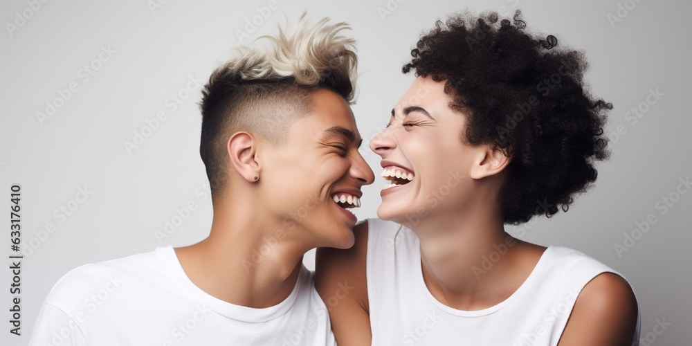 Two interracial best friends laughing AI Generated Two interracial best friends laughing AI Generated