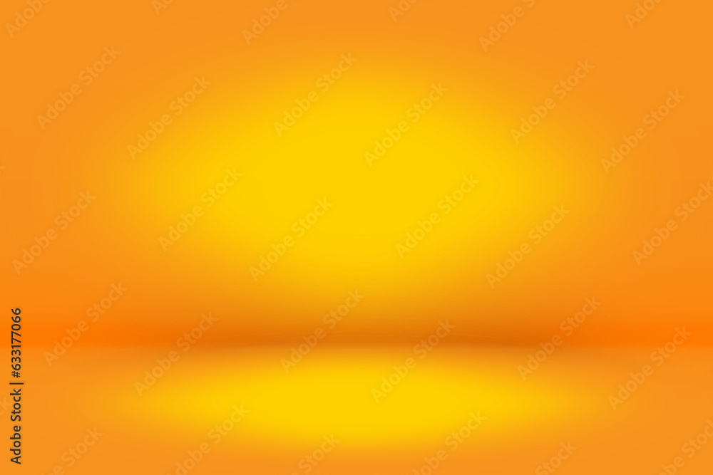 Empty orange studio. Abstract orange background with spotlight effect. Product orange showcase backdrop. Vector illustration. EPS 10.