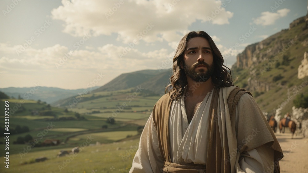 Jesus Christ in the mountains looking to the sky Jesus Christ in the mountains looking to the sky