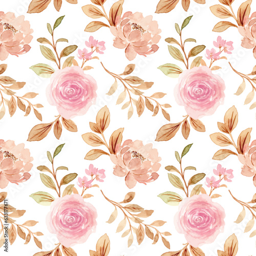 Watercolor rose flower seamless pattern