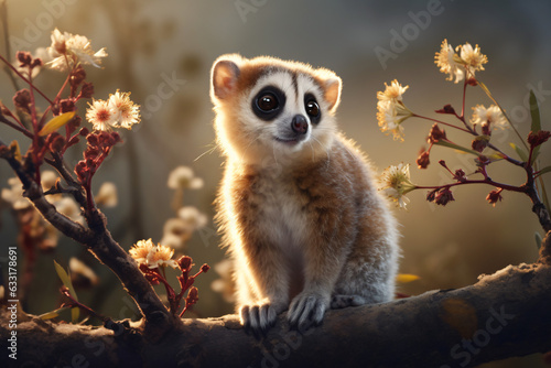 Slow loris with nature background style with autum photo