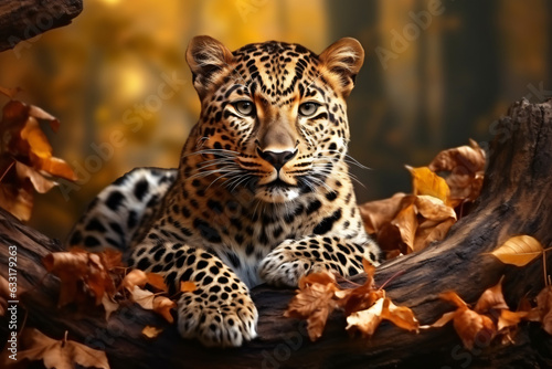 Leopard with nature background style with autum