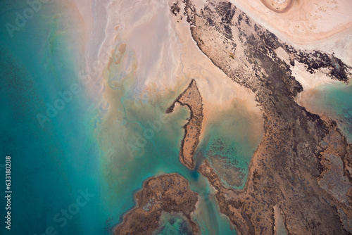 Aerial view of the tidal sand plains around Dampier Peninsula, Cape Leveque, Kimberley region of Western Australia 
