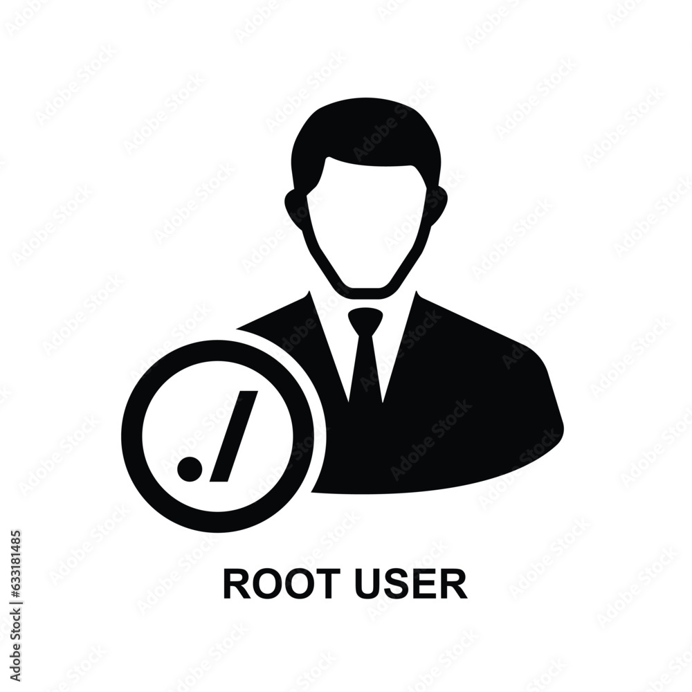 Root user icon.The root account has virtually unlimited access to all programs isolated on background vector illustration. Root user icon.The root account has virtually unlimited access to all programs isolated on background vector illustration.