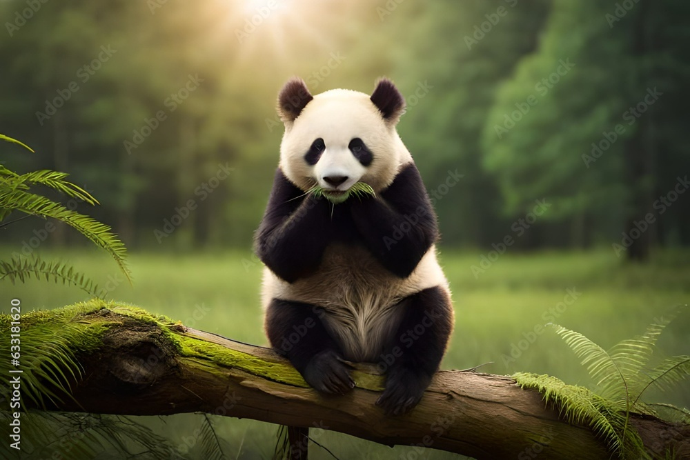 Fototapeta premium giant panda eating bamboo generated by AI tool