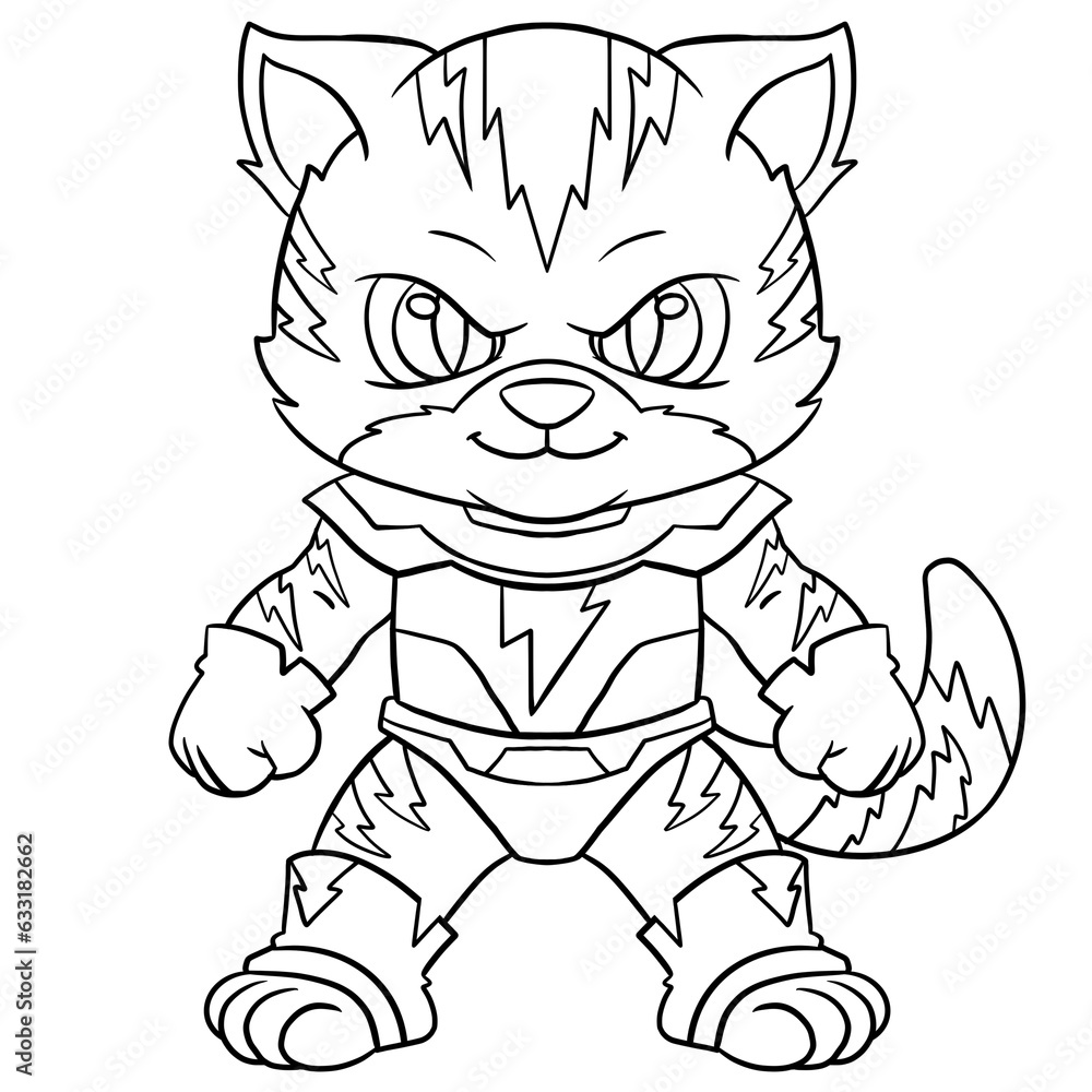 Cat wearing suit character coloring page for children and adults. Hand ...