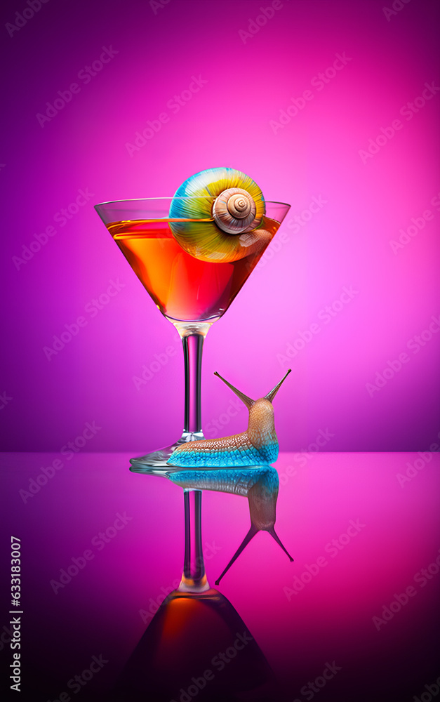 A minimal still life visualization of a colorful cocktail drink and a ...