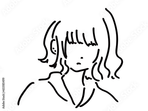 かわいい女性のシンプルな線画／手描きイラスト素材