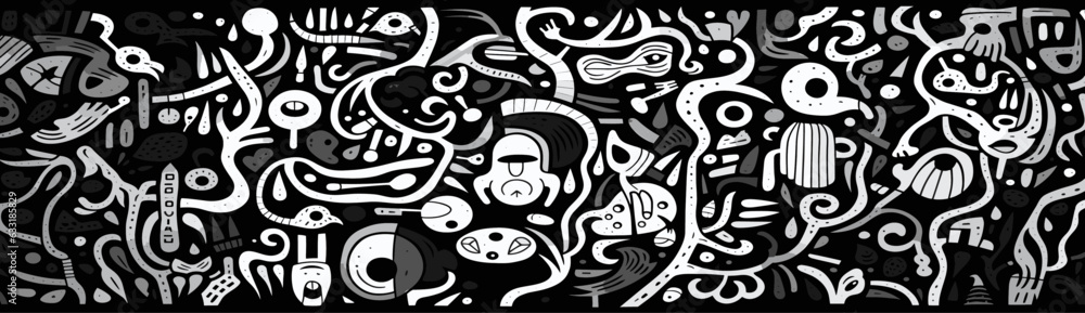 Fototapeta premium a geometric pattern with black and white swirls, minimalist strokes, web-based art, printmaking