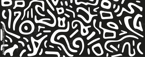 a geometric pattern with black and white swirls, minimalist strokes, web-based art, printmaking