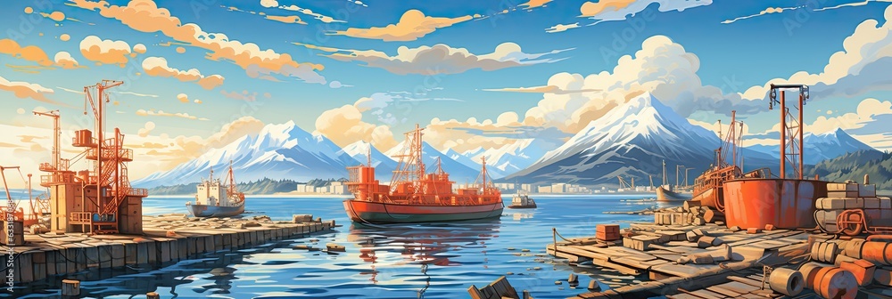 Obraz premium illustration of a port loading and unloading cargo, generative AI