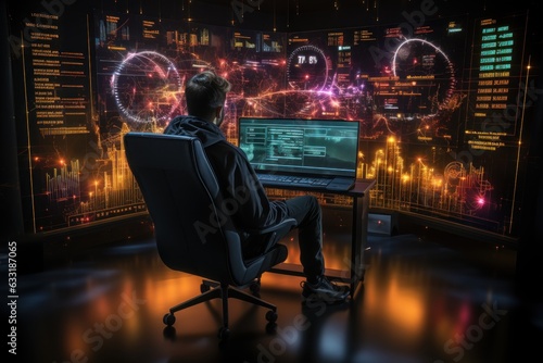 a computer on the background a high-definition cyberpunk data center. generative AI