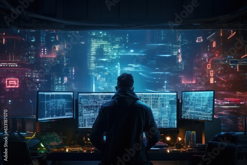 Wallpaper Mural a computer on the background a high-definition cyberpunk data center. generative AI Torontodigital.ca