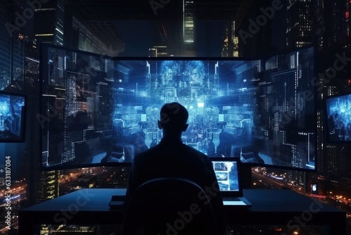 a computer on the background a high-definition cyberpunk data center. generative AI