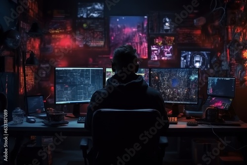 Wallpaper Mural a computer on the background a high-definition cyberpunk data center. generative AI Torontodigital.ca