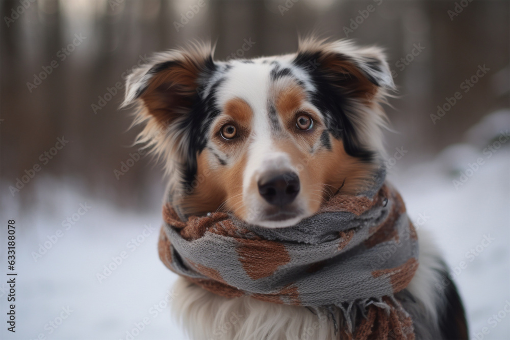a dog wearing a winter scarf