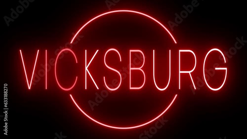 Red flickering and blinking animated neon sign for the city of Vicksburg photo
